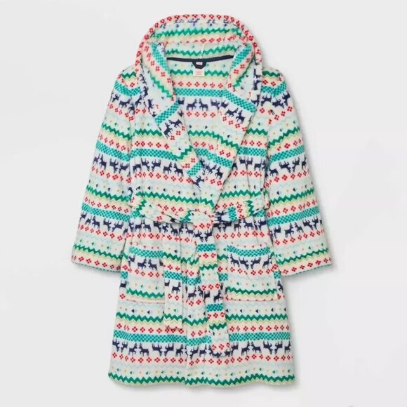 NEW Cat & Jack Fleece Long Sleeve Tie Belt Soft Reindeer Hooded Bath Robe 8/10 - Picture 1 of 1